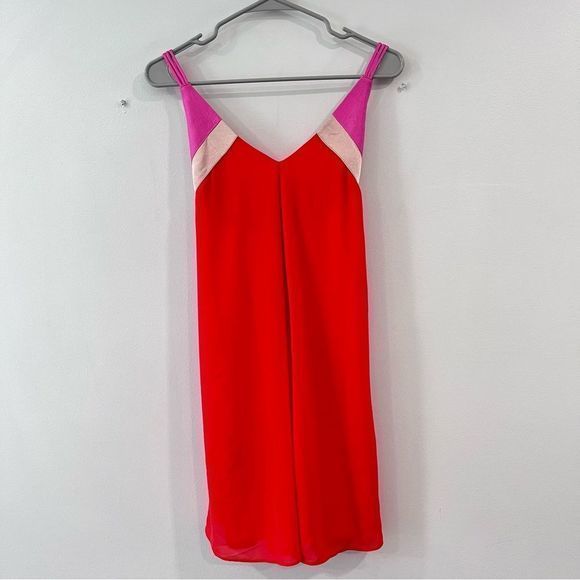 Lulus Bright On Coral Orange Pink Color Block Swing Dress MEDIUM - Picture 5 of 12